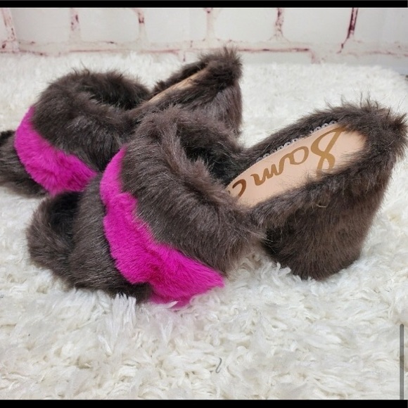 Sam Edelman Yael Faux Fur Pink and Brown Mules Heels Sz 8 - Picture 2 of 8